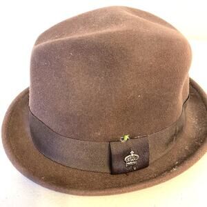 Vintage 70s-90s Christys Crown Series Unisex Wool Hat Tan Ribbon Logo L Retro